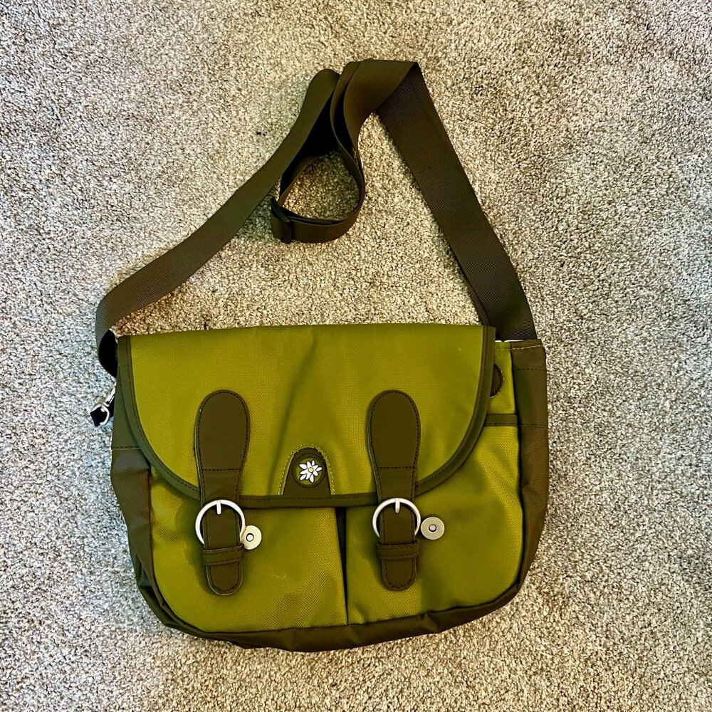 Sherpani Green / Brown Messenger Bag / Large Purse / Satchel with flower lining